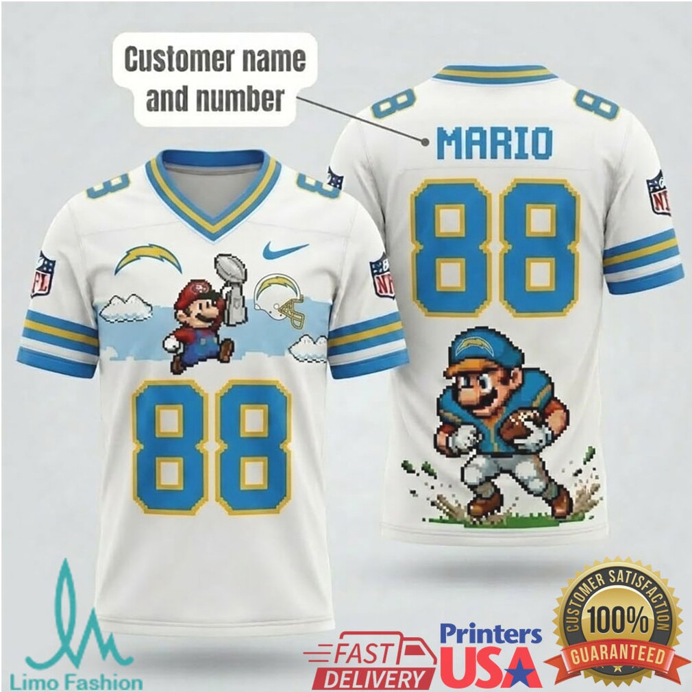 Los Angeles Chargers Mario Pixel Art Personalized NFL Football T Shirt - Limotees LLC