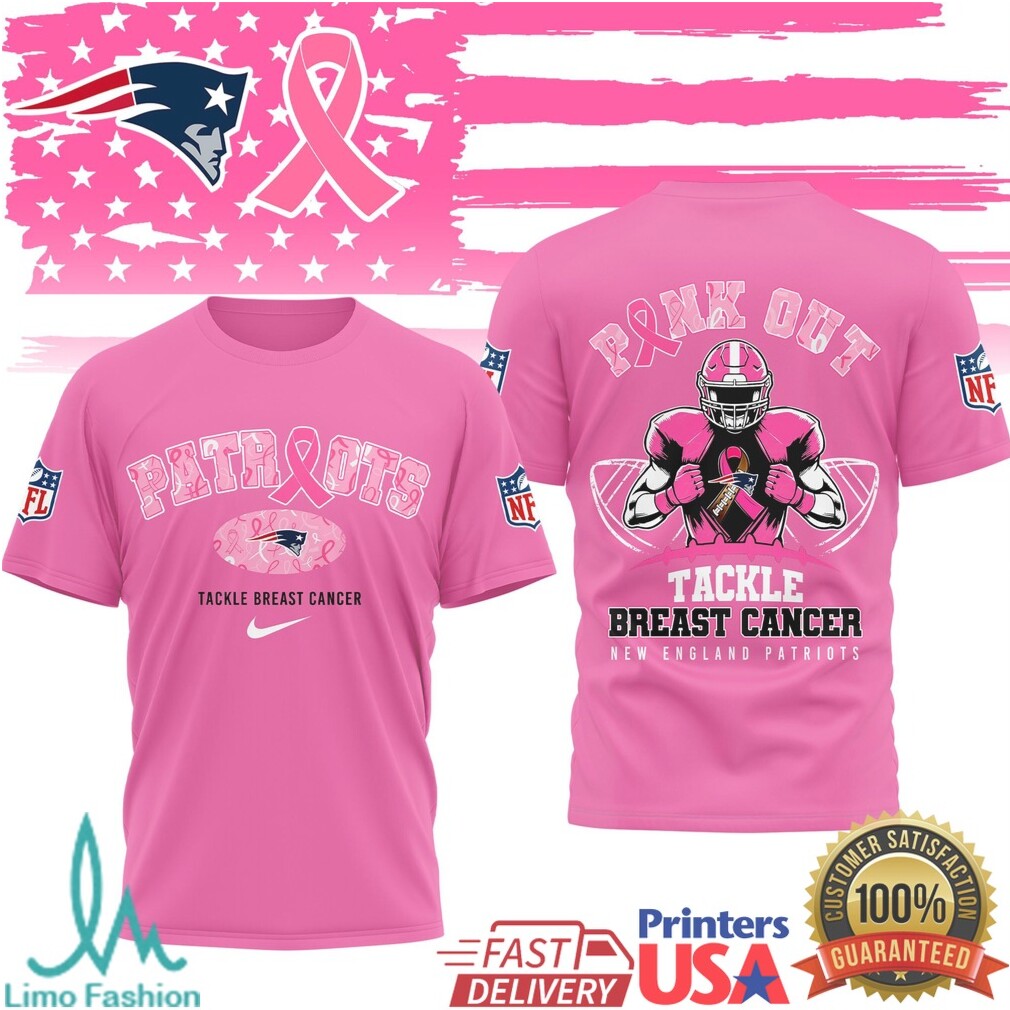 Los Angeles Chargers & New England Patriots Tackle Breast Cancer Pink Out Ribbon T Shirt - Limotees LLC