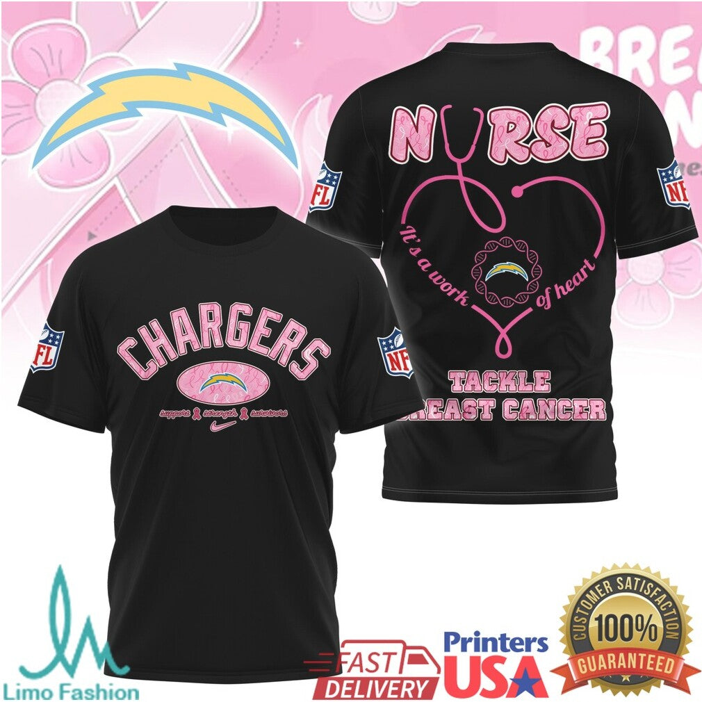 Los Angeles Chargers Nurse Breast Cancer Awareness Tackle Pink T Shirt - Limotees LLC