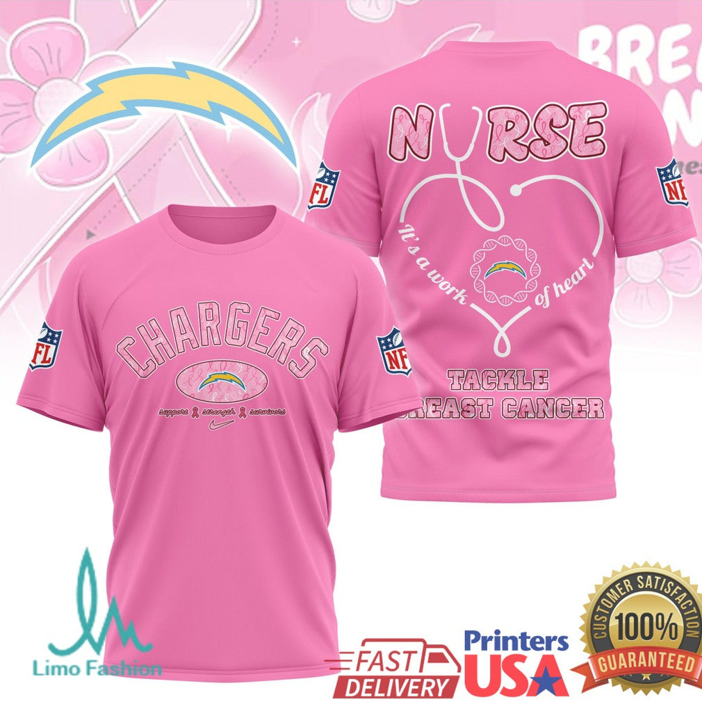 Los Angeles Chargers Nurse Breast Cancer Awareness Tackle Pink T Shirt - Limotees LLC