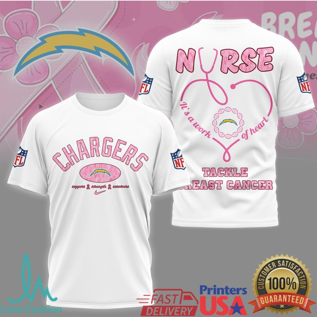 Los Angeles Chargers Nurse Breast Cancer Awareness Tackle Pink T Shirt - Limotees LLC