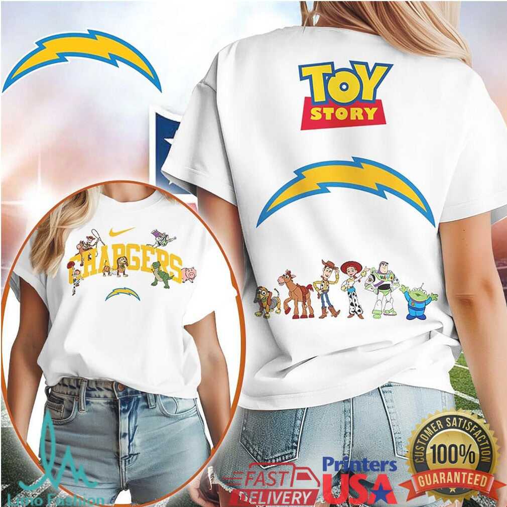 Los Angeles Chargers x Toy Story Lightning Bolt White T Shirt - Limotees LLC