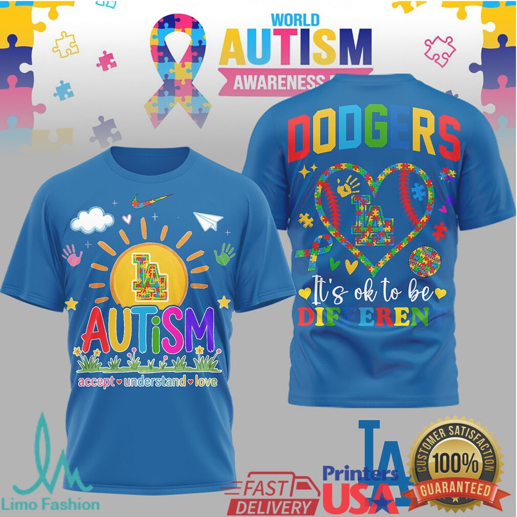 Los Angeles Dodgers World Autism Awareness It's OK To Be Different T Shirt - Limotees LLC