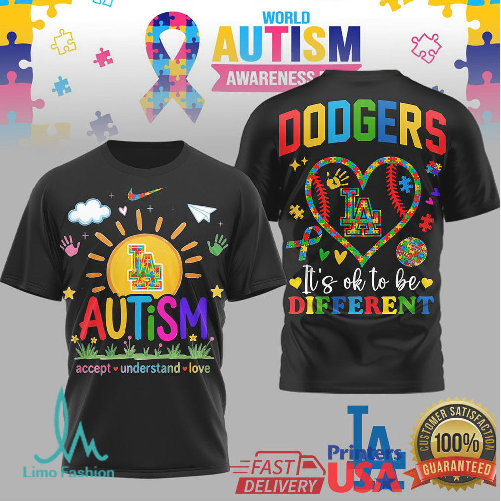Los Angeles Dodgers World Autism Awareness It's OK To Be Different T Shirt - Limotees LLC