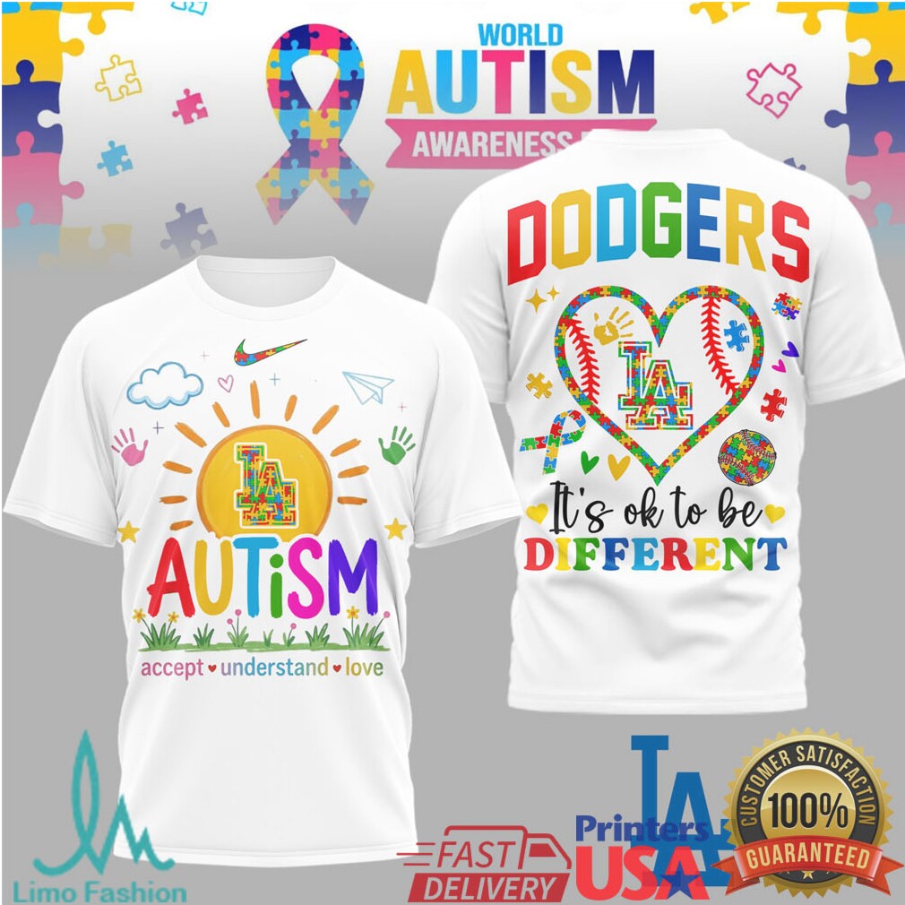 Los Angeles Dodgers World Autism Awareness It's OK To Be Different T Shirt - Limotees LLC