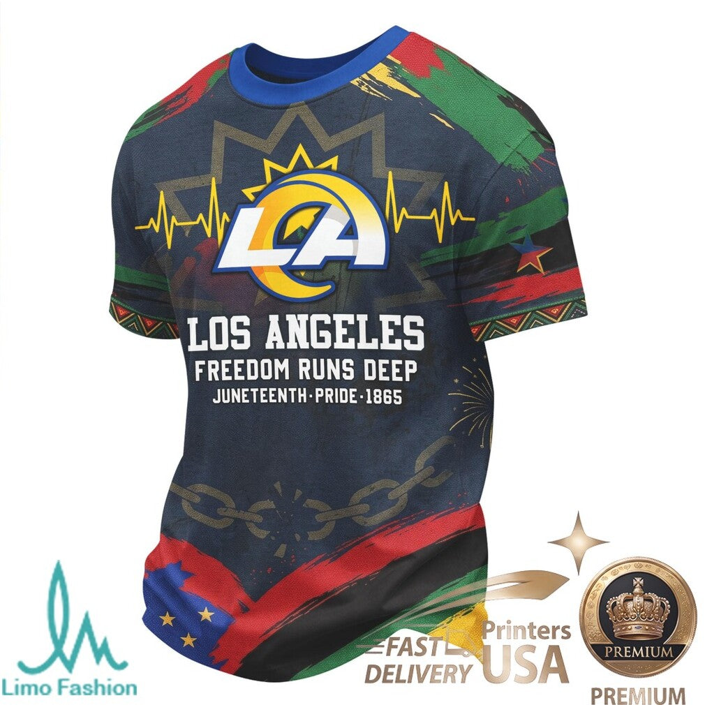 Los Angeles Football Juneteenth Freedom Day Bleed Blue T Shirt - Limotees LLC