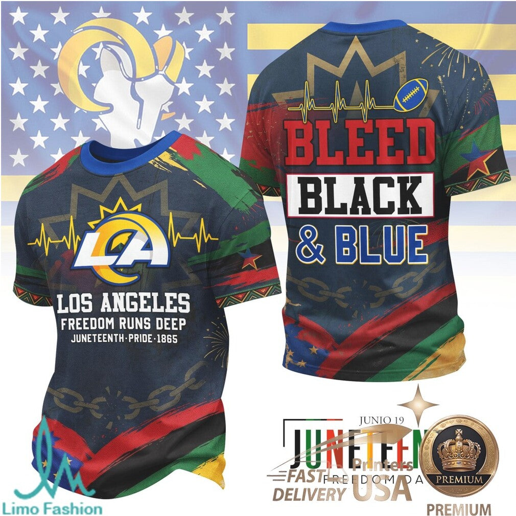 Los Angeles Football Juneteenth Freedom Day Bleed Blue T Shirt - Limotees LLC