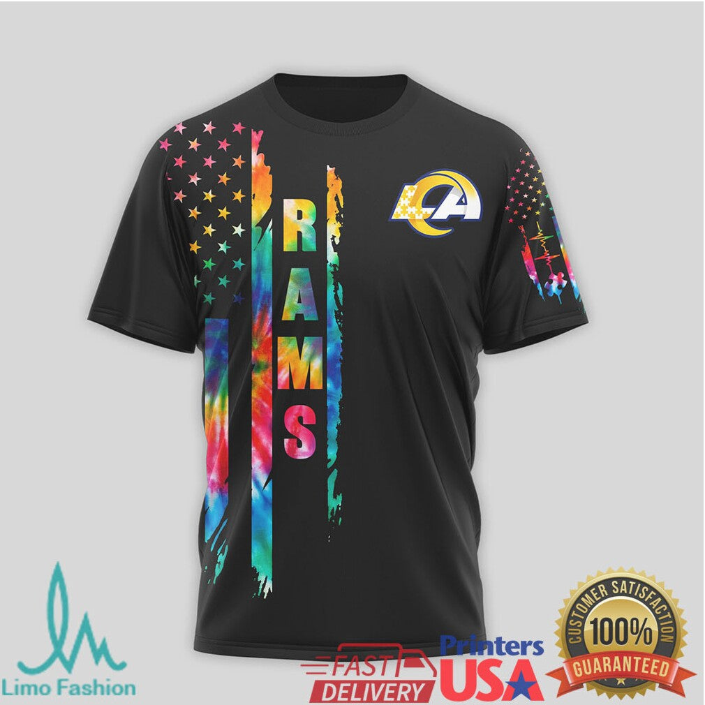 Los Angeles Rams Autism Awareness “See Able Not Label” Tie Dye T Shirt - Limotees LLC