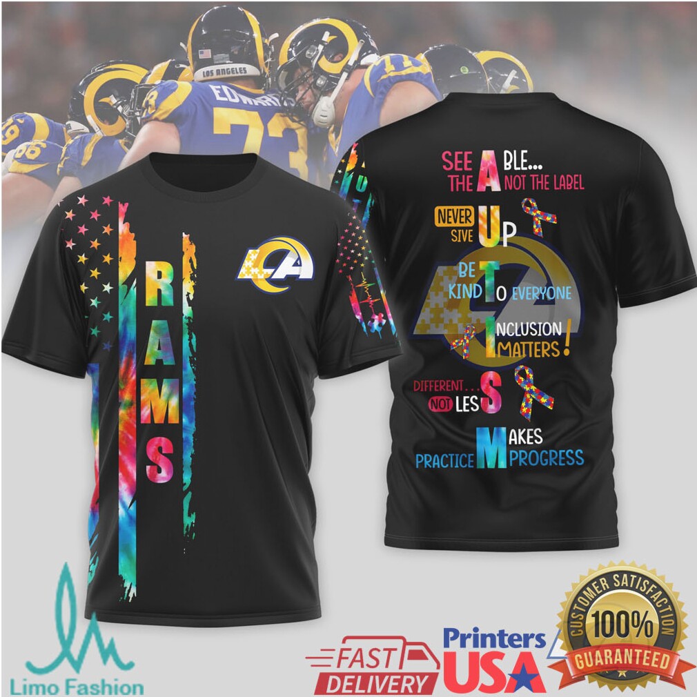 Los Angeles Rams Autism Awareness “See Able Not Label” Tie Dye T Shirt - Limotees LLC