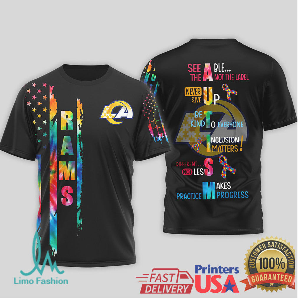 Los Angeles Rams Autism Awareness “See Able Not Label” Tie Dye T Shirt - Limotees LLC