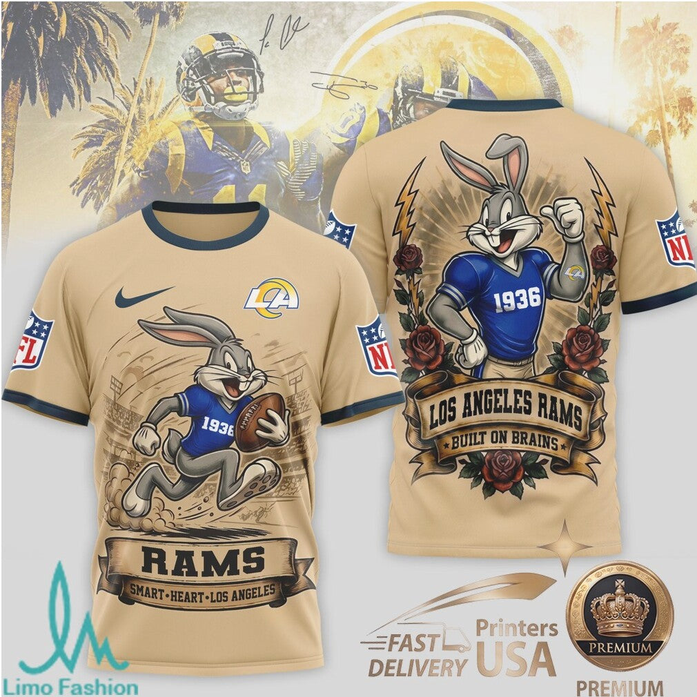 Los Angeles Rams Bugs Bunny Smart Heart Built On Brains T Shirt - Limotees LLC