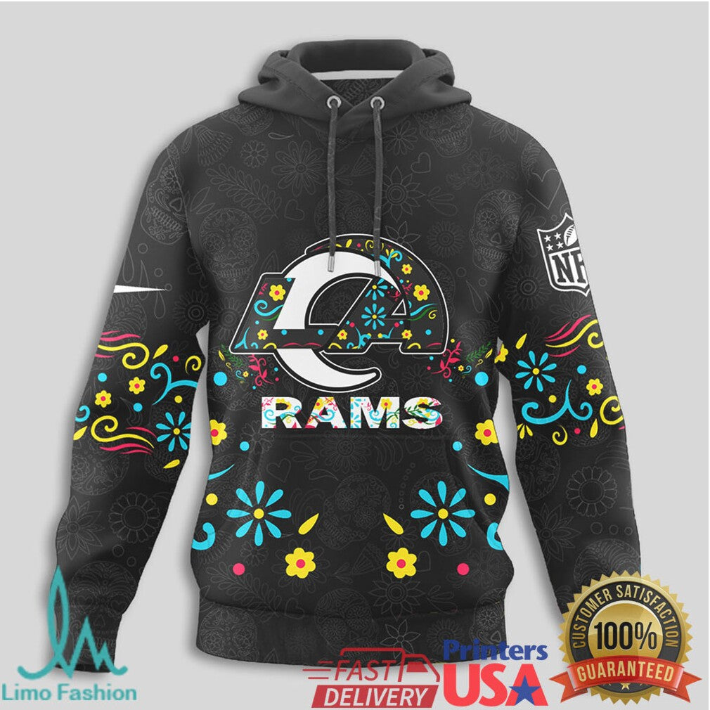 Los Angeles Rams NFL Sugar Skull Art Halloween Fan T Shirt - Limotees LLC