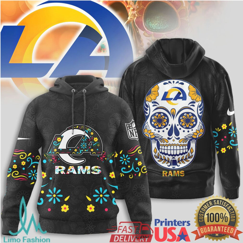 Los Angeles Rams NFL Sugar Skull Art Halloween Fan T Shirt - Limotees LLC