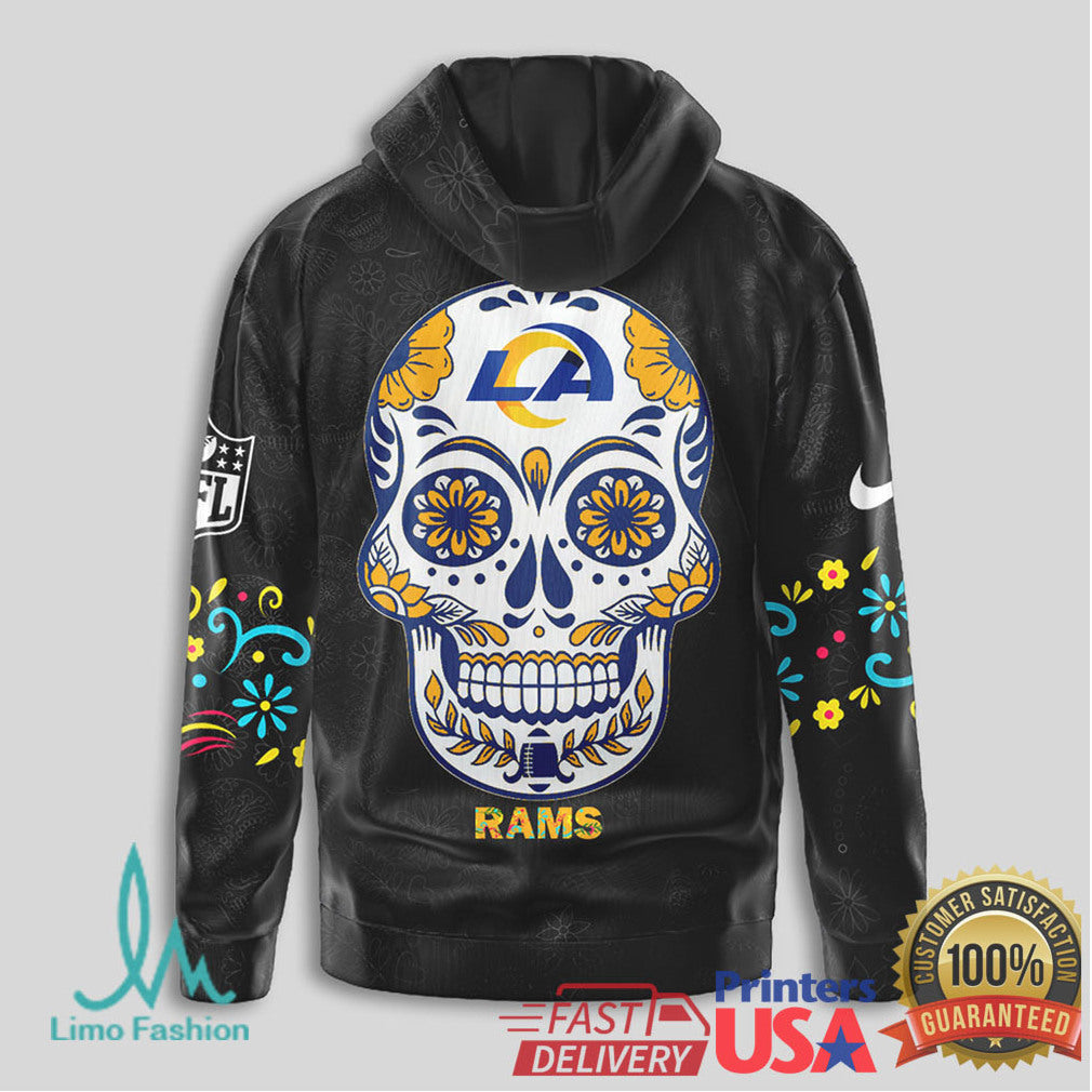 Los Angeles Rams NFL Sugar Skull Art Halloween Fan T Shirt - Limotees LLC