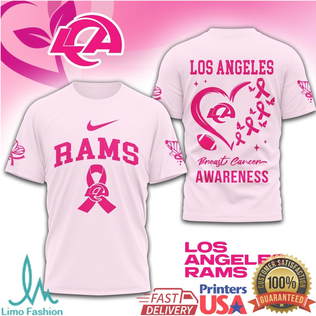 Los Angeles Rams Nike Breast Cancer Awareness Football Heart T Shirt - Limotees LLC