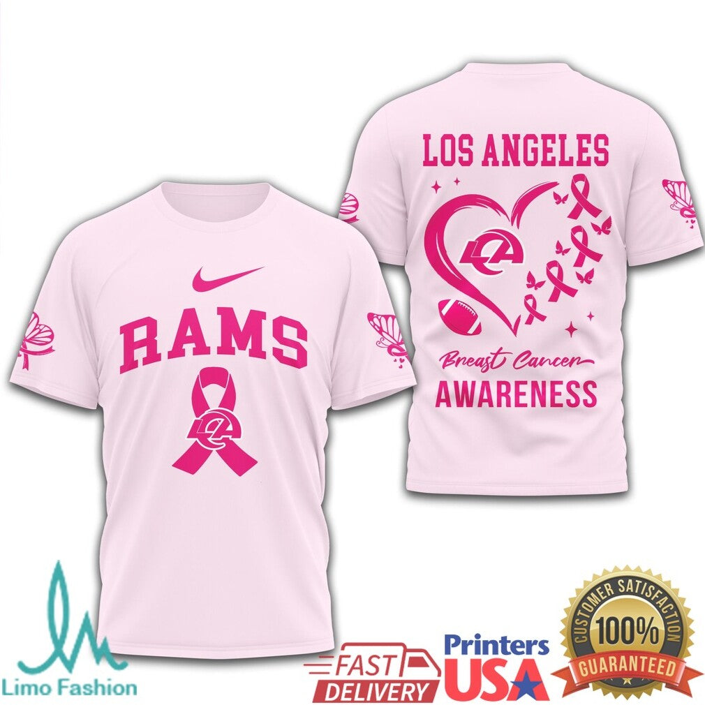 Los Angeles Rams Nike Breast Cancer Awareness Football Heart T Shirt - Limotees LLC