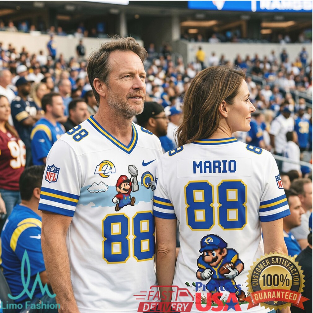 Los Angeles Rams Super Mario Crossover Custom Number Fan Apparel T Shirt - Limotees LLC