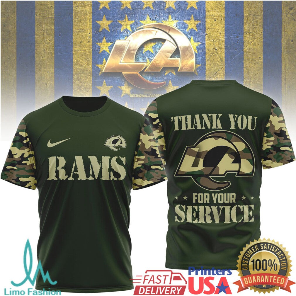 Los Angeles RamsOfficial NFL Camouflage Thank You For Service 3D Shirt - Limotees LLC
