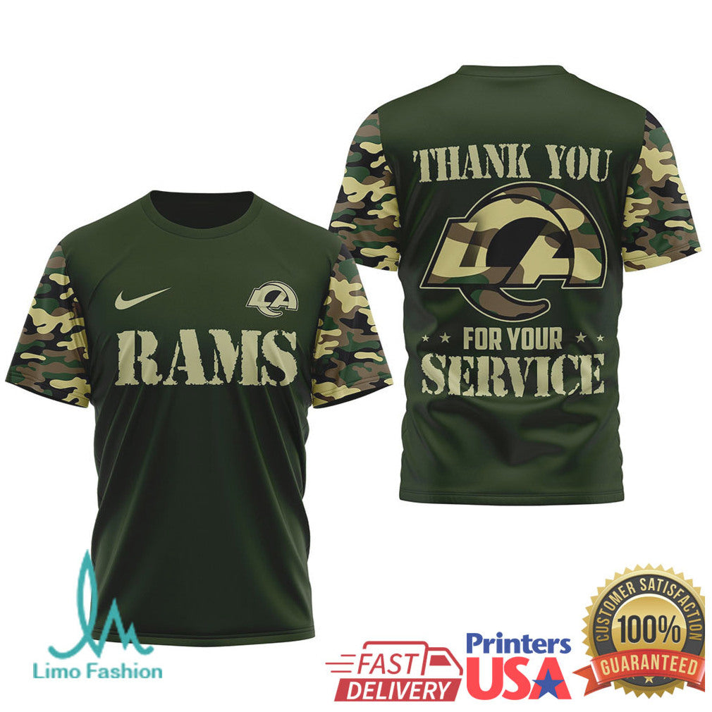 Los Angeles RamsOfficial NFL Camouflage Thank You For Service 3D Shirt - Limotees LLC