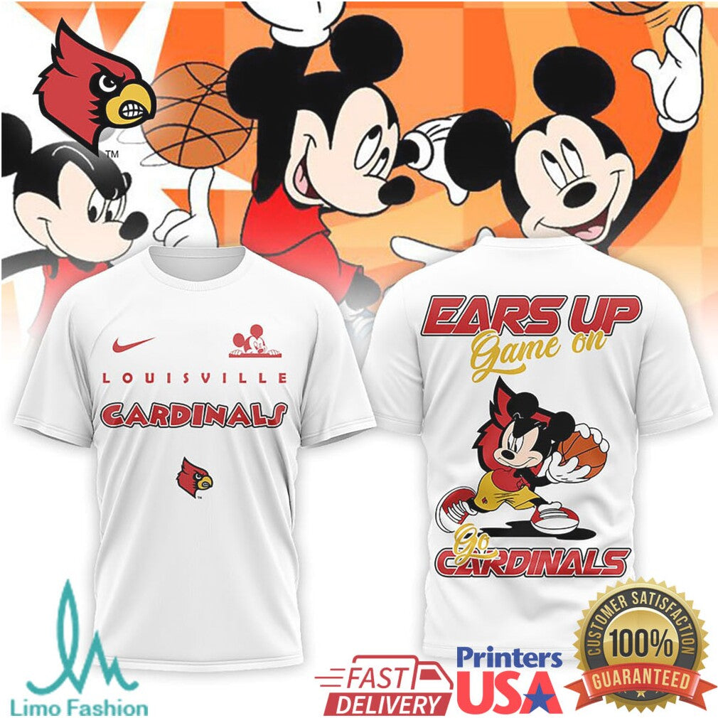 Louisville Cardinals Basketball T Shirt Mickey Mouse Ears Up Game On Sports Fan T Shirt - Limotees LLC