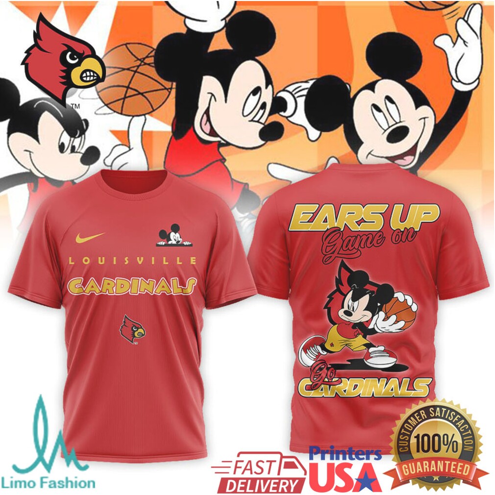Louisville Cardinals Basketball T Shirt Mickey Mouse Ears Up Game On Sports Fan T Shirt - Limotees LLC