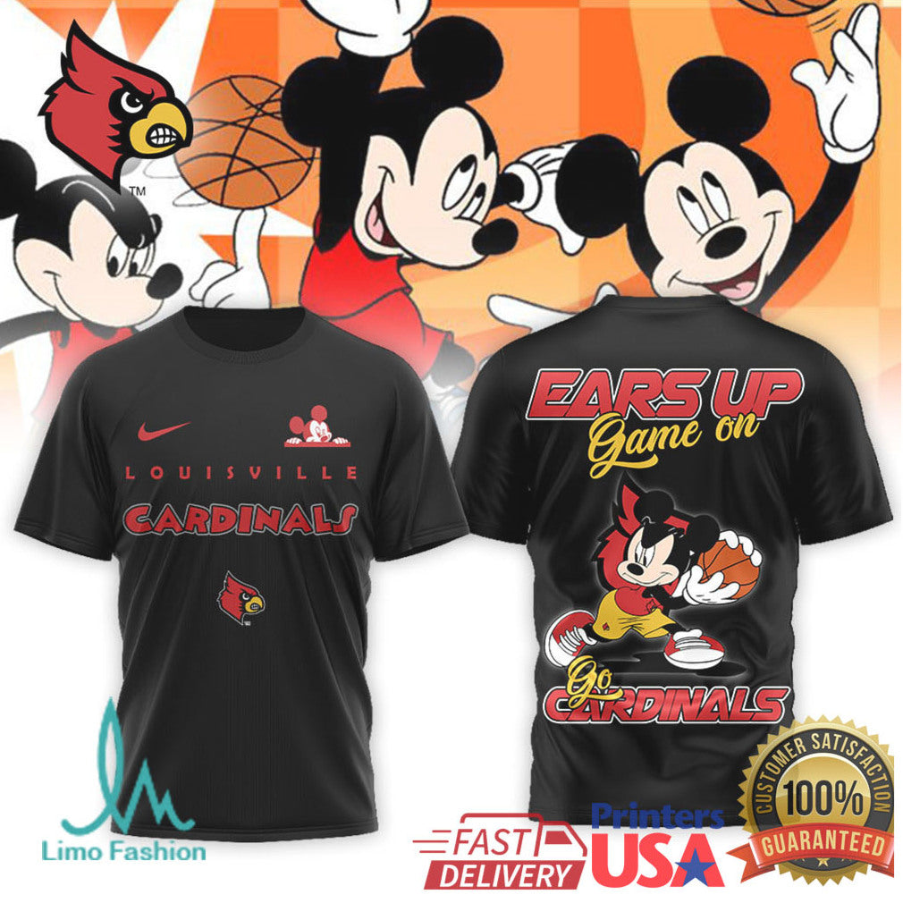 Louisville Cardinals Basketball T Shirt Mickey Mouse Ears Up Game On Sports Fan T Shirt - Limotees LLC