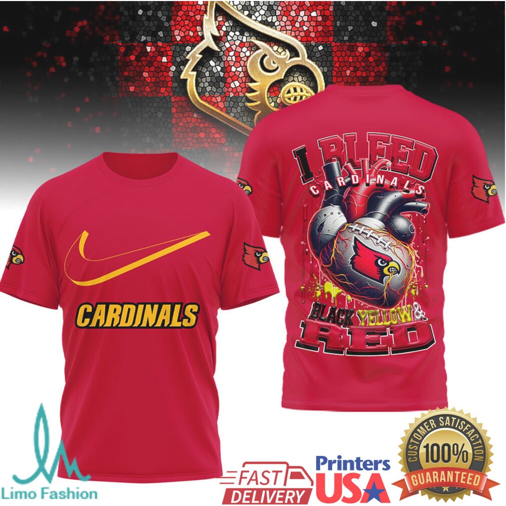 Louisville Cardinals “I Bleed Black Yellow & Red” Heart Football T Shirt - Limotees LLC