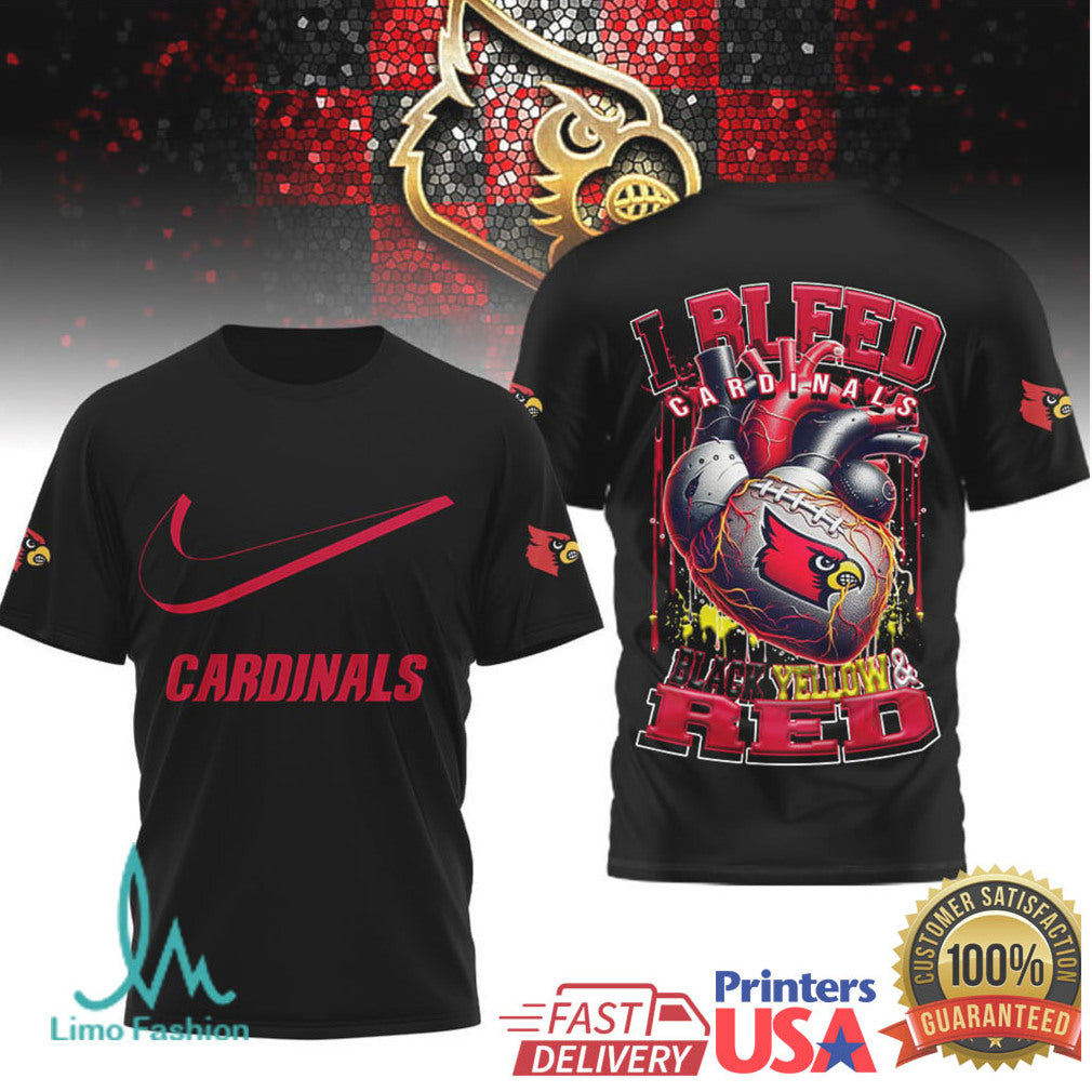 Louisville Cardinals “I Bleed Black Yellow & Red” Heart Football T Shirt - Limotees LLC