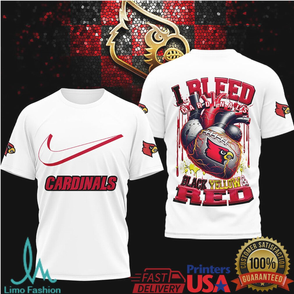 Louisville Cardinals “I Bleed Black Yellow & Red” Heart Football T Shirt - Limotees LLC