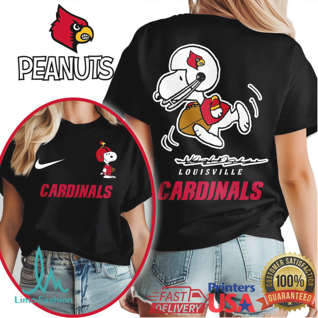 Louisville Cardinals Snoopy Peanuts Football Graphic T Shirt - Limotees LLC