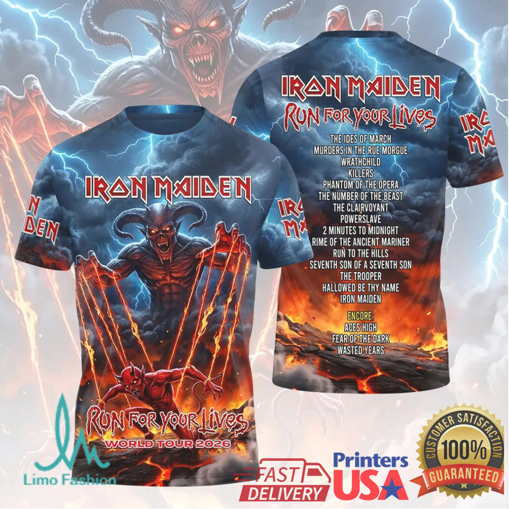 Iron Maiden Run For Your Lives World Tour 2026 T Shirt - Limotees LLC