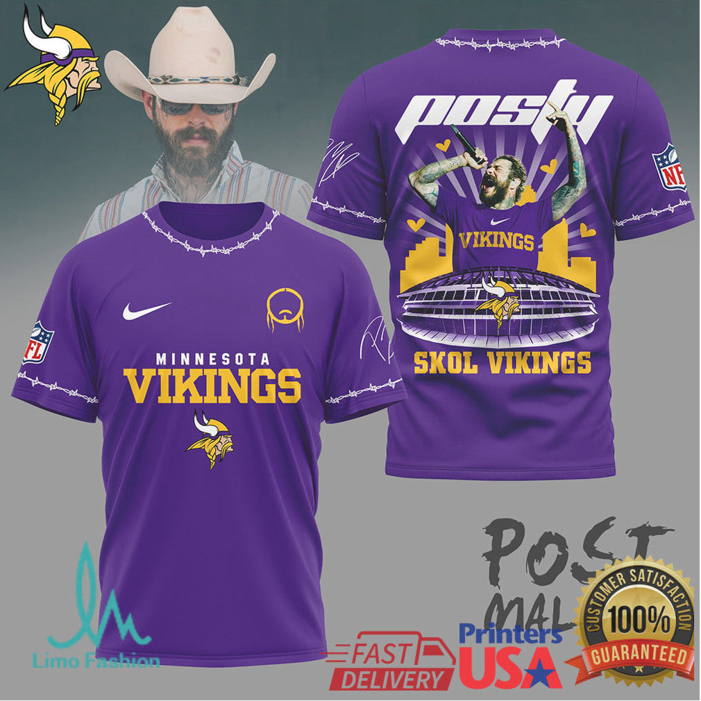 Minnesota Vikings Official NFL Post Malone Fan 3D Shirt - Limotees LLC