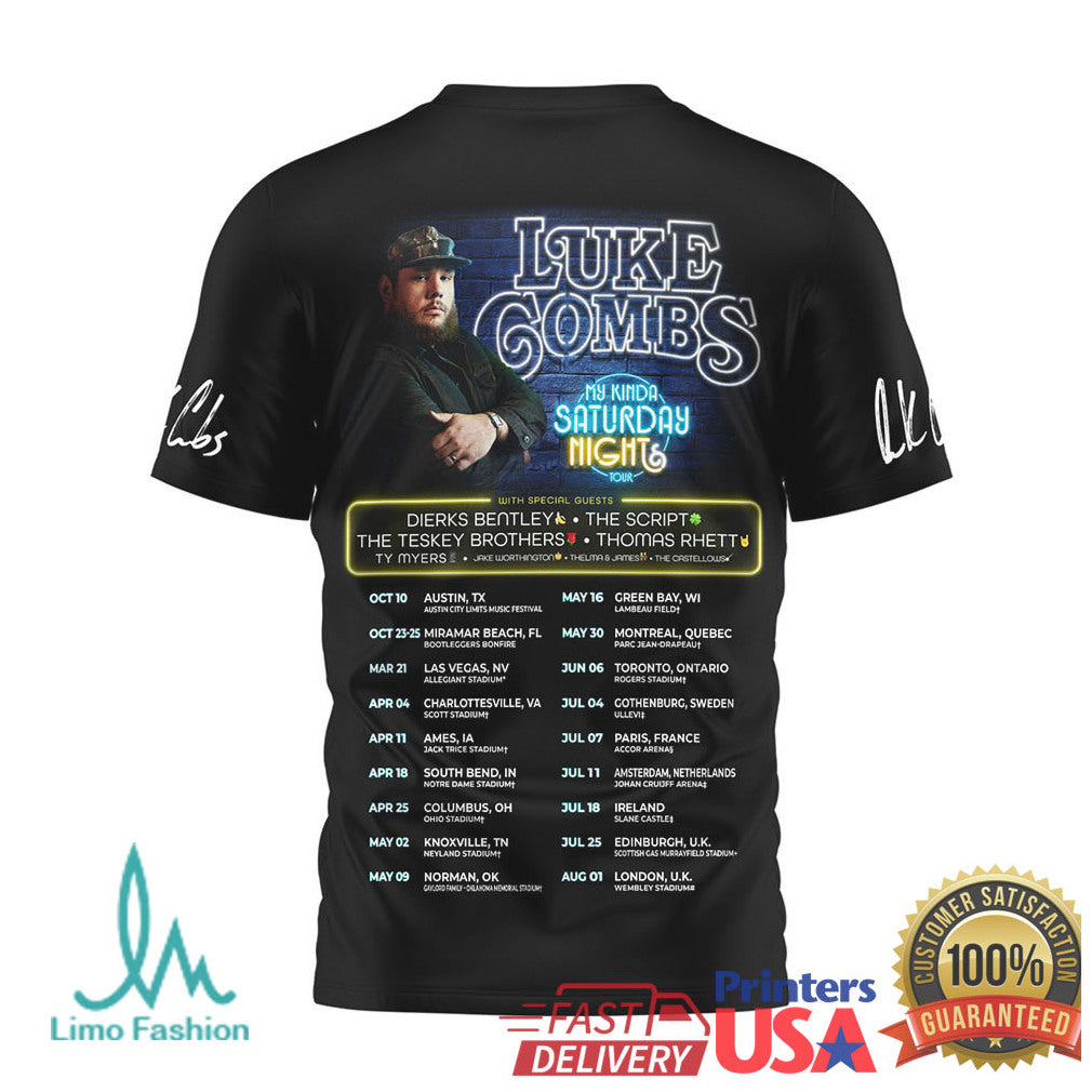 Luke Combs My Kinda Saturday Night Tour 2025 Concert Schedule T Shirt - Limotees LLC