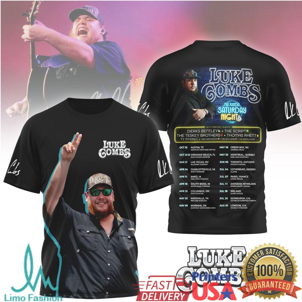 Luke Combs My Kinda Saturday Night Tour 2025 Concert Schedule T Shirt - Limotees LLC