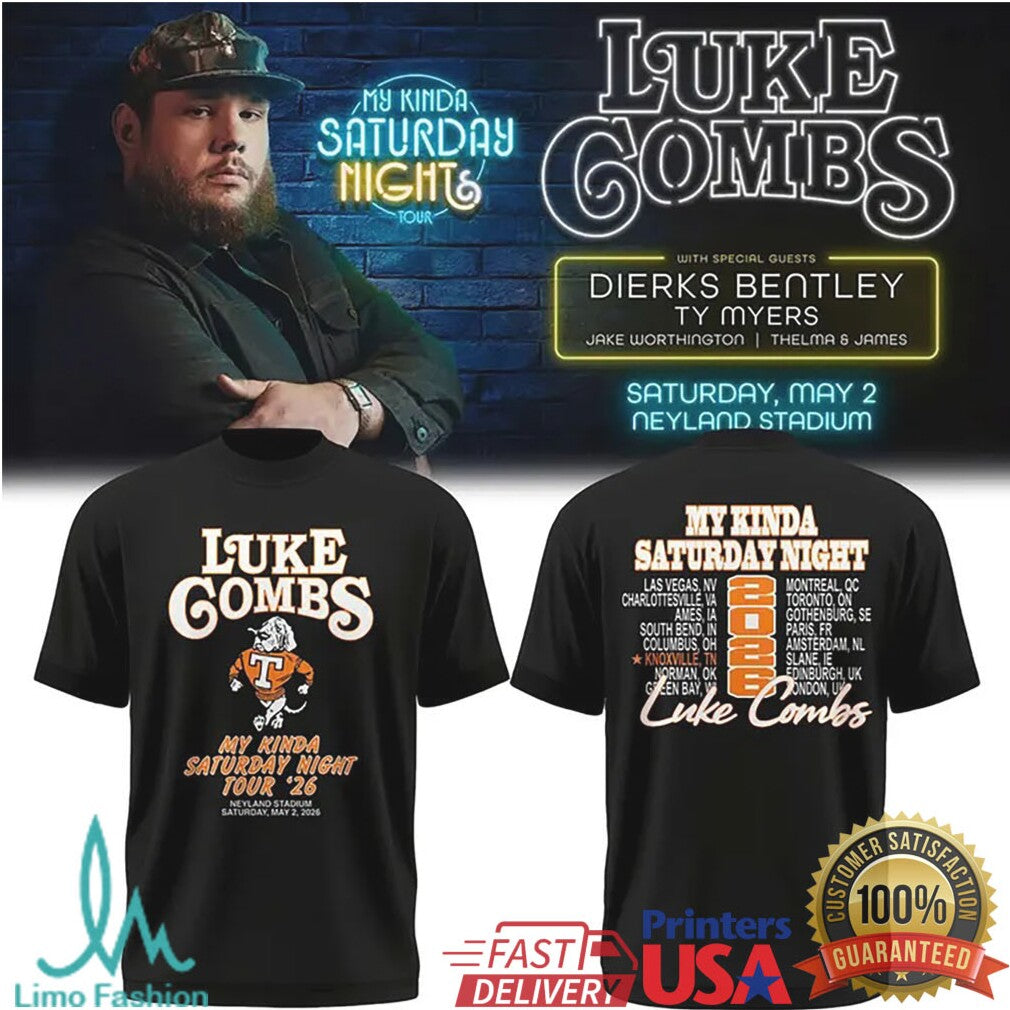 Luke Combs My Kinda Saturday Night Tour 2026 Neyland Stadium Knoxville Concert T Shirt - Limotees LLC