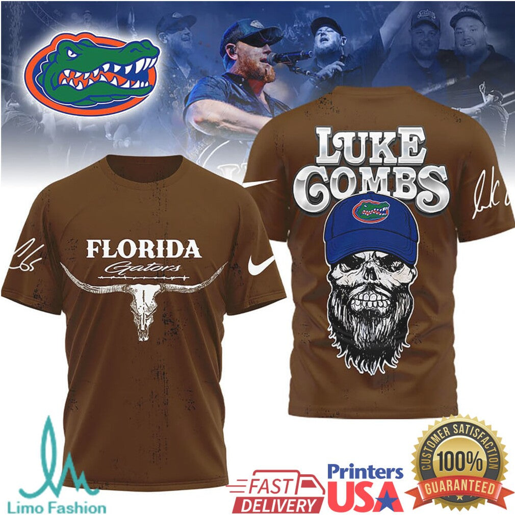 Luke Combs x Florida Gators Skull Longhorn Country Music T Shirt - Limotees LLC