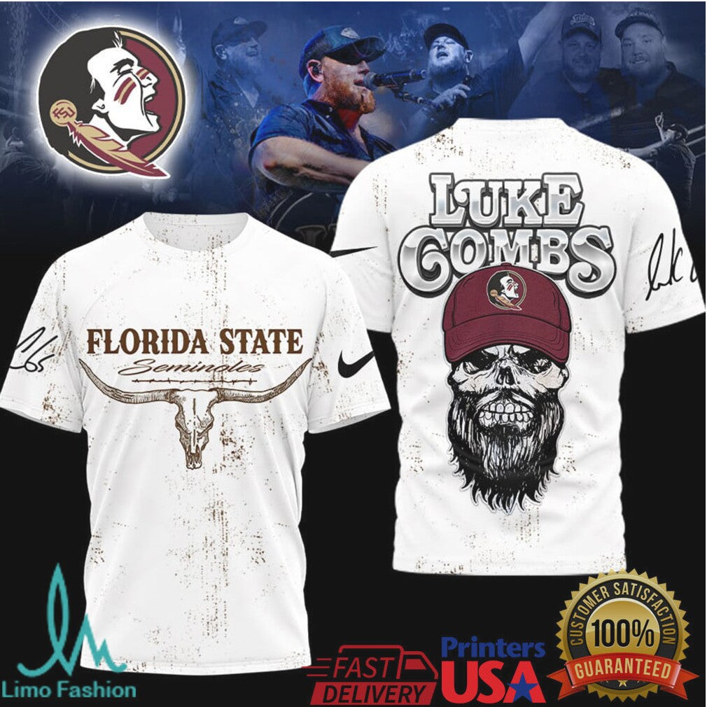 Luke Combs x Florida State Seminoles Skull Longhorn T Shirt - Limotees LLC