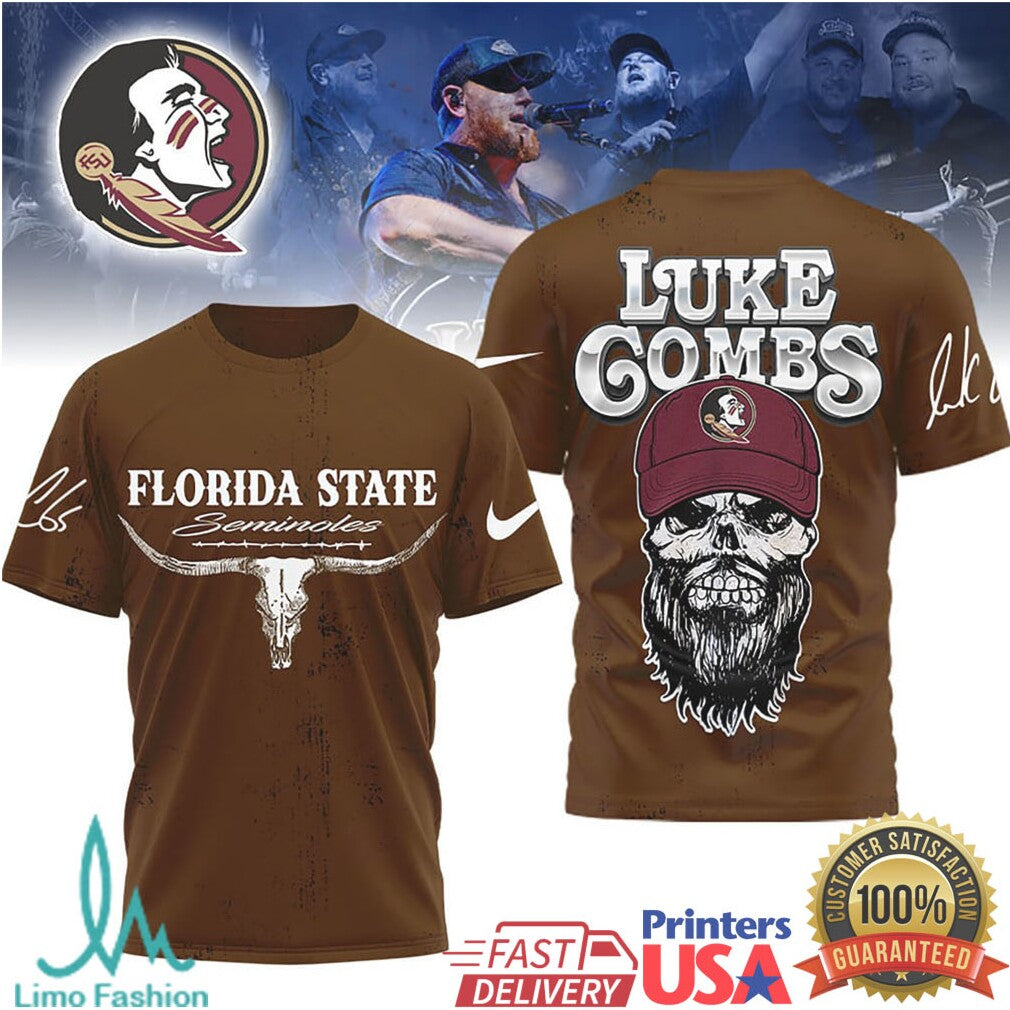 Luke Combs x Florida State Seminoles Skull Longhorn T Shirt - Limotees LLC