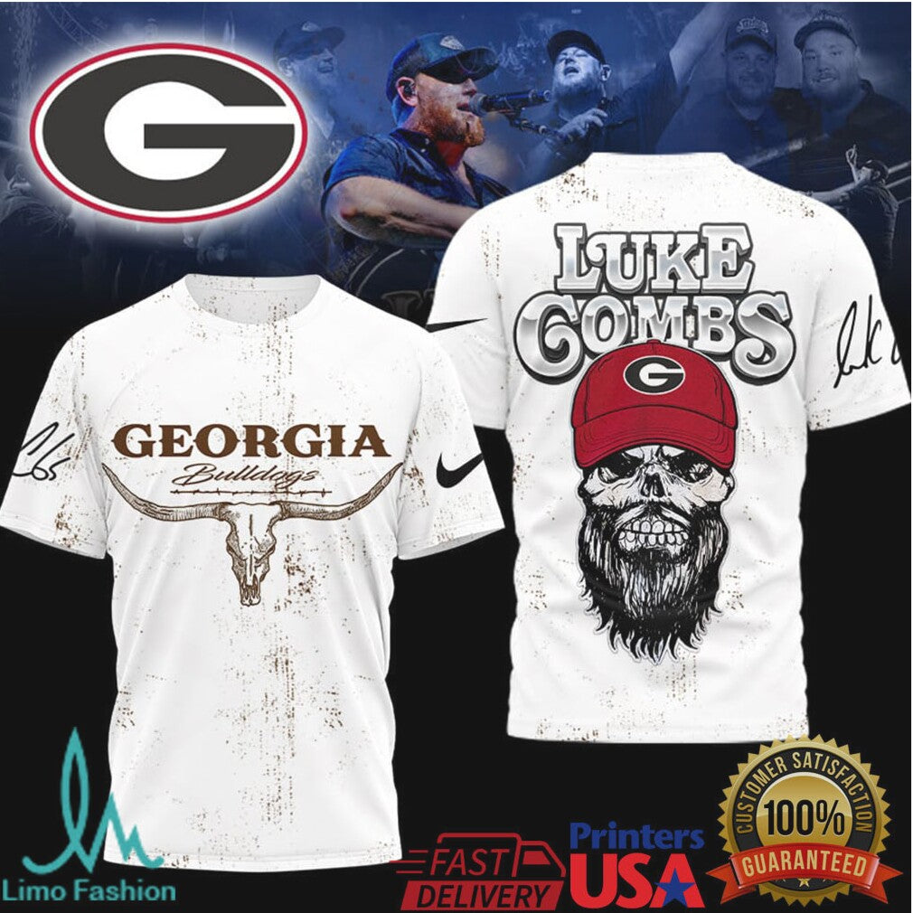 Luke Combs x Georgia Bulldogs Skull Longhorn T Shirt - Limotees LLC