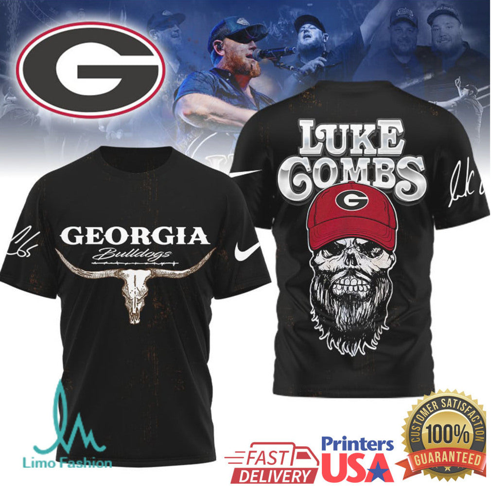 Luke Combs x Georgia Bulldogs Skull Longhorn T Shirt - Limotees LLC