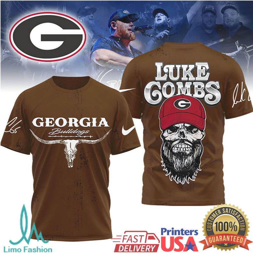 Luke Combs x Georgia Bulldogs Skull Longhorn T Shirt - Limotees LLC