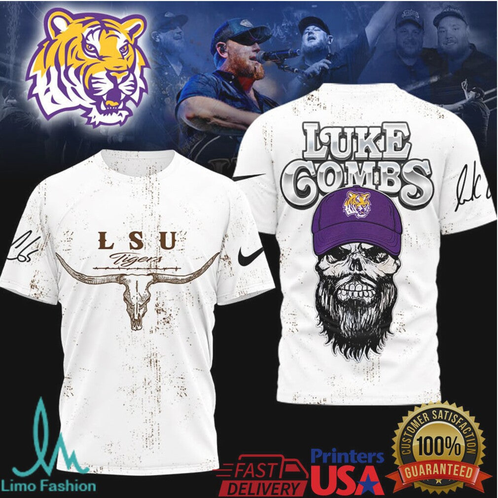 Luke Combs x LSU Tigers Skull Longhorn T Shirt - Limotees LLC