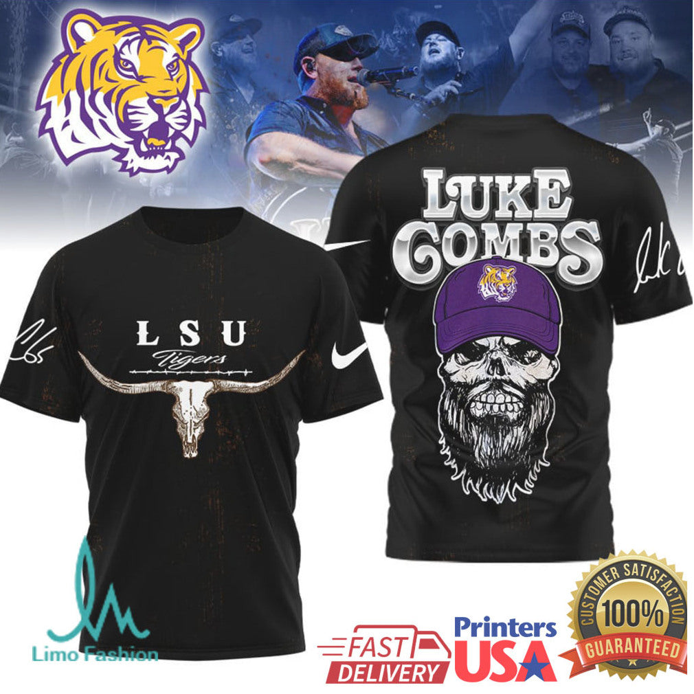 Luke Combs x LSU Tigers Skull Longhorn T Shirt - Limotees LLC