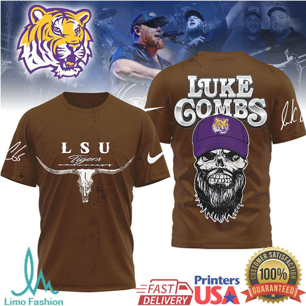 Luke Combs x LSU Tigers Skull Longhorn T Shirt - Limotees LLC
