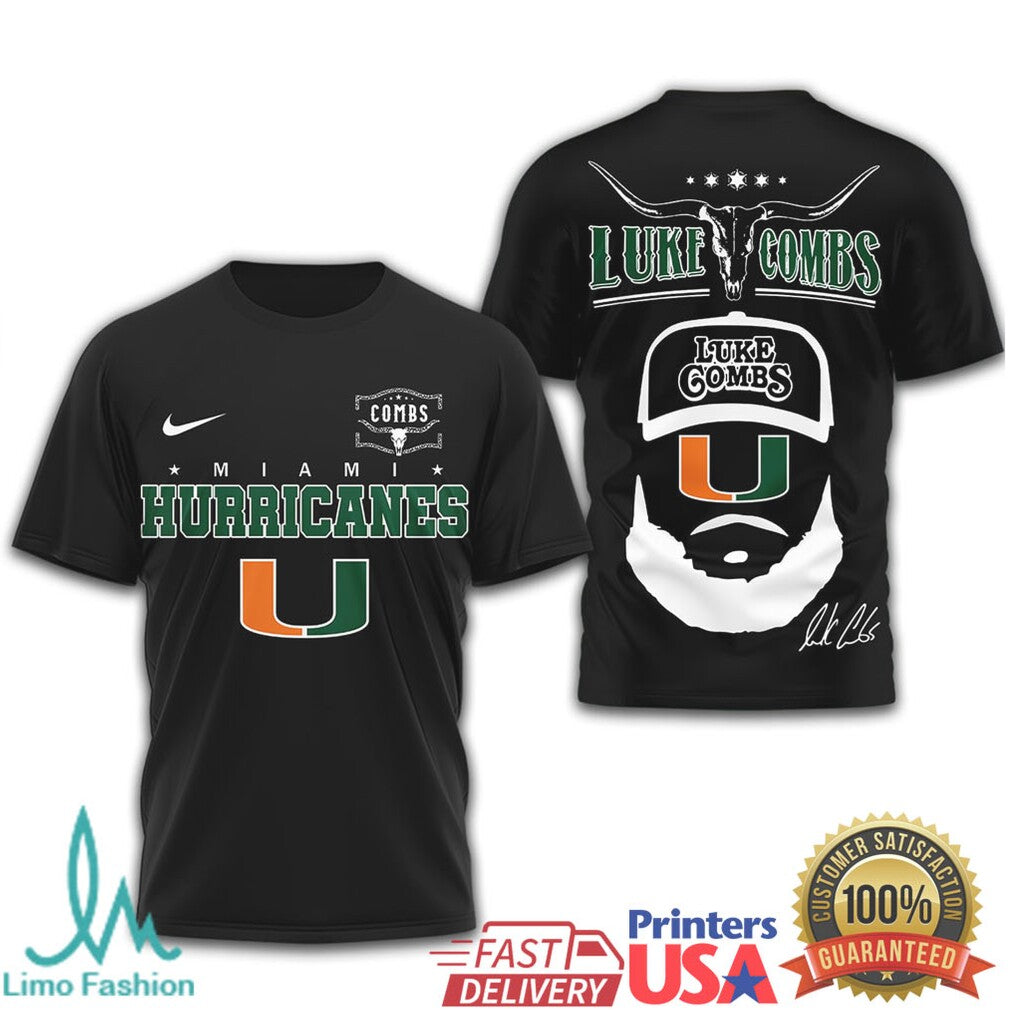 Luke Combs x Miami Hurricanes NCAA Fan Collaboration T Shirt - Limotees LLC