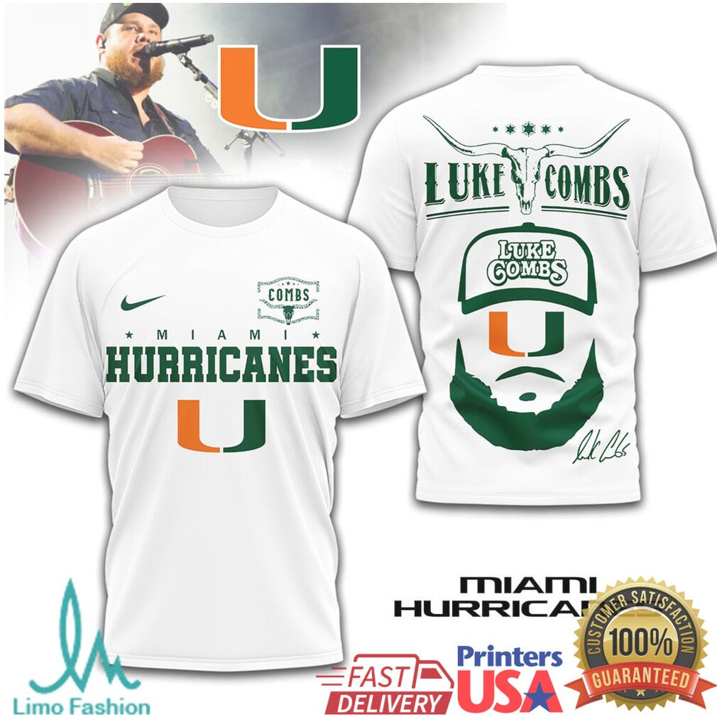 Luke Combs x Miami Hurricanes NCAA Fan Collaboration T Shirt - Limotees LLC