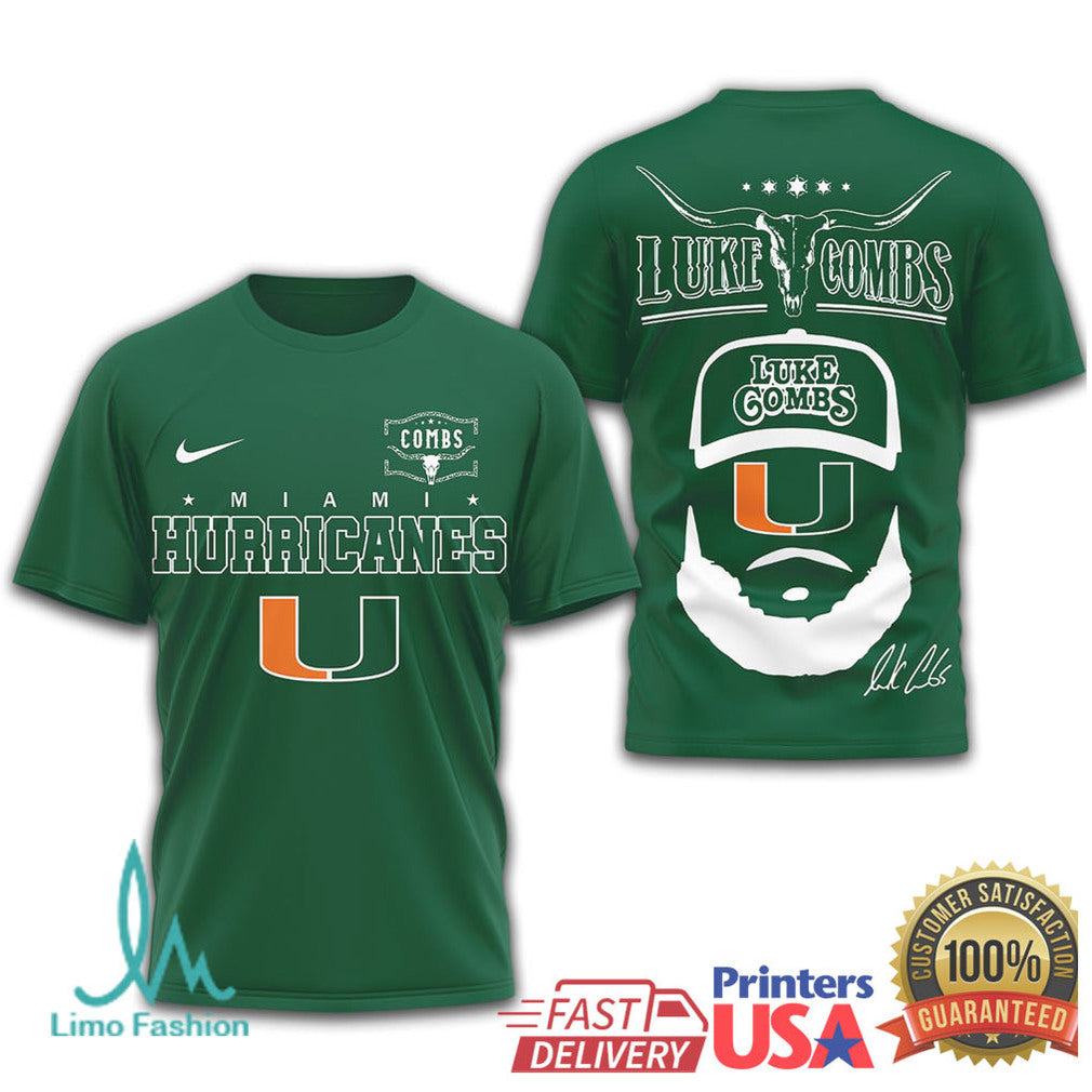 Luke Combs x Miami Hurricanes NCAA Fan Collaboration T Shirt - Limotees LLC