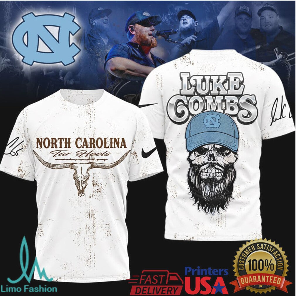 Luke Combs x North Carolina Tar Heels Longhorn Skull Graphic T Shirt - Limotees LLC
