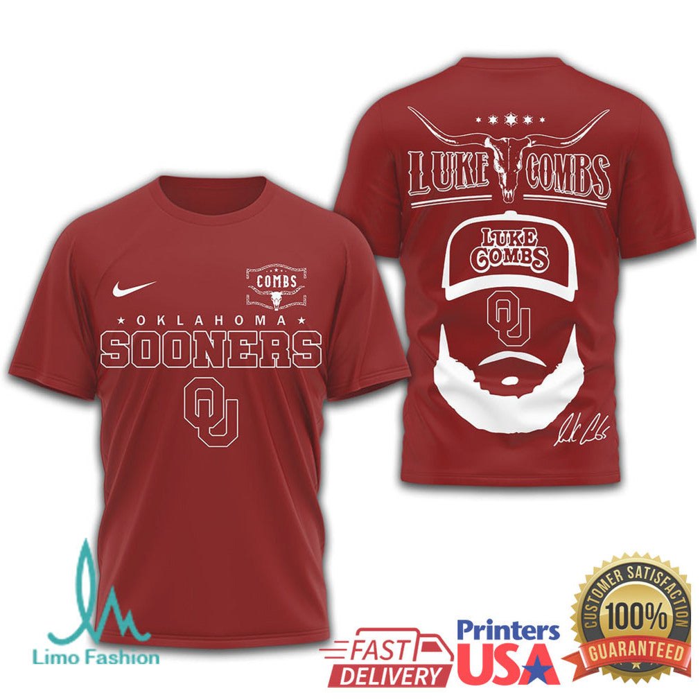 Luke Combs x Oklahoma Sooners NCAA Football Fan T Shirt - Limotees LLC