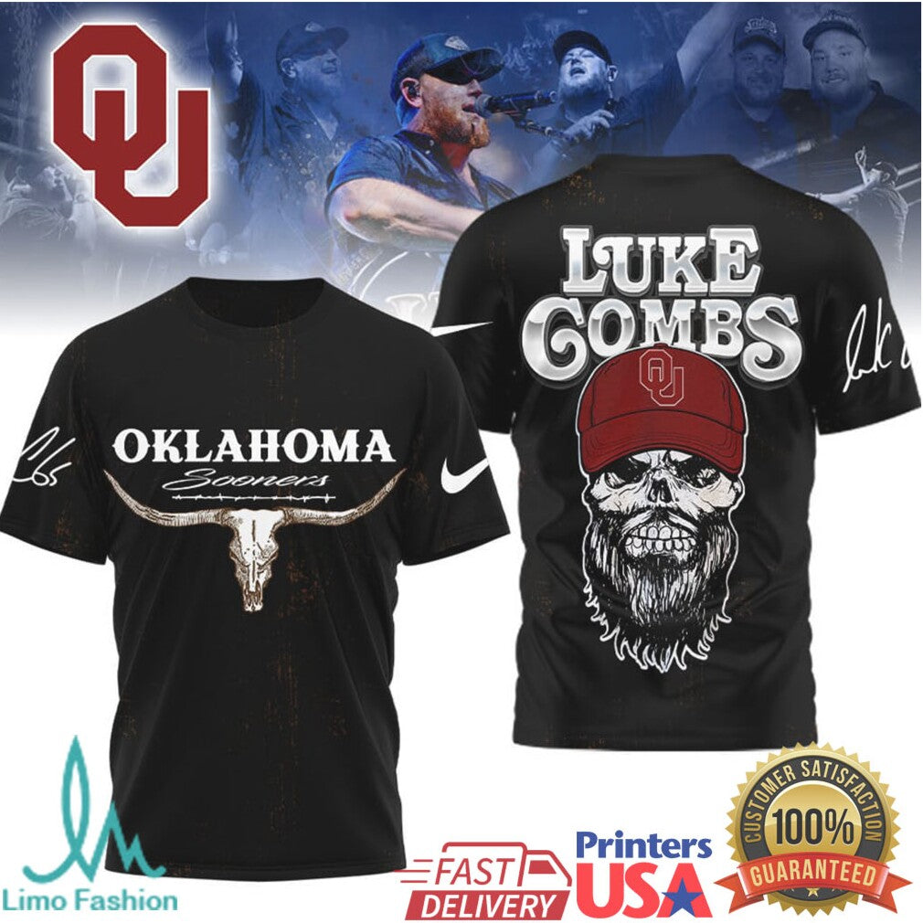 Luke Combs x Oklahoma Sooners Skull Longhorn T Shirt - Limotees LLC